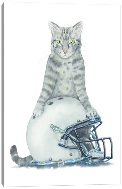 American Football Tabby Cat Canvas Art Print - Football Art