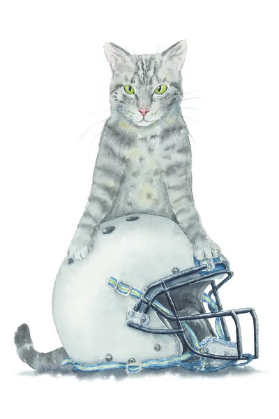 Kids Sports Art: American Football Tabby Cat by Alexey Dmitrievich Shmyrov