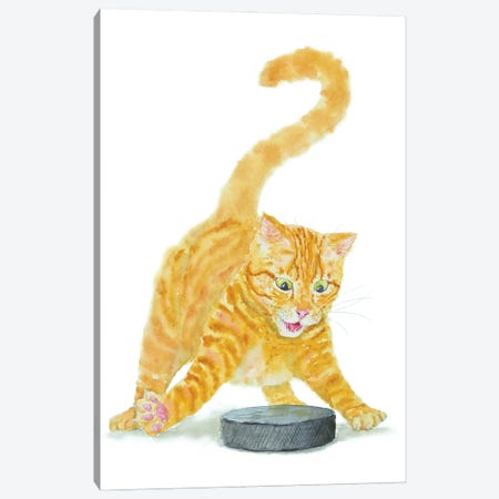 Hockey Orange Cat Canvas Print #AXS145} by Alexey Dmitrievich Shmyrov Canvas Art