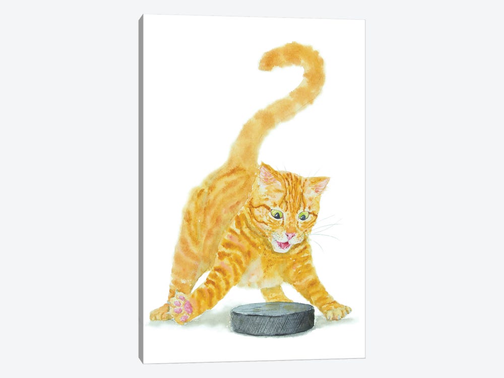 Hockey Orange Cat by Alexey Dmitrievich Shmyrov 1-piece Canvas Art Print