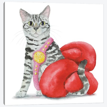 Boxer Gray Tabby Cat Canvas Print #AXS146} by Alexey Dmitrievich Shmyrov Canvas Artwork