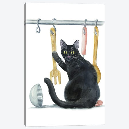 Black Cat In The Kitchen Canvas Print #AXS148} by Alexey Dmitrievich Shmyrov Canvas Print