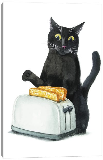 Black Cat And Toaster Canvas Art Print - Bread Art