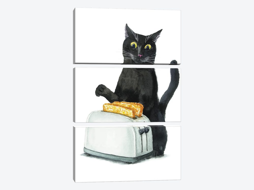 Black Cat And Toaster by Alexey Dmitrievich Shmyrov 3-piece Art Print