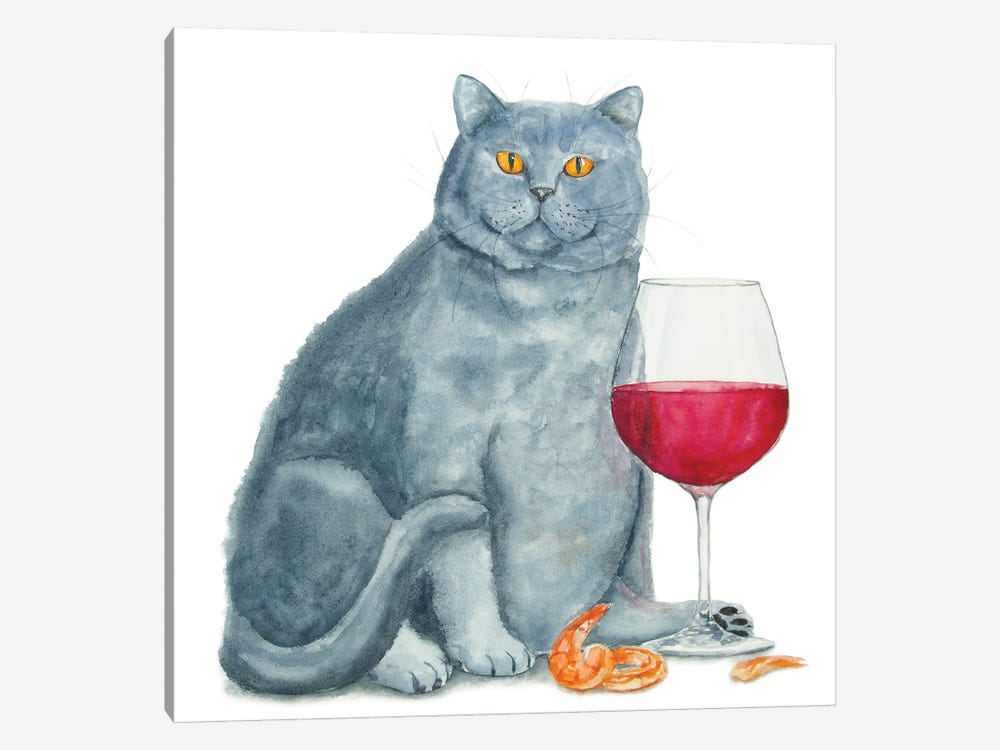 British Cat With Wine by Alexey Dmitrievich Shmyrov 1-piece Canvas Print