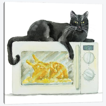 Black Cat On The Microwave Canvas Print #AXS150} by Alexey Dmitrievich Shmyrov Canvas Art