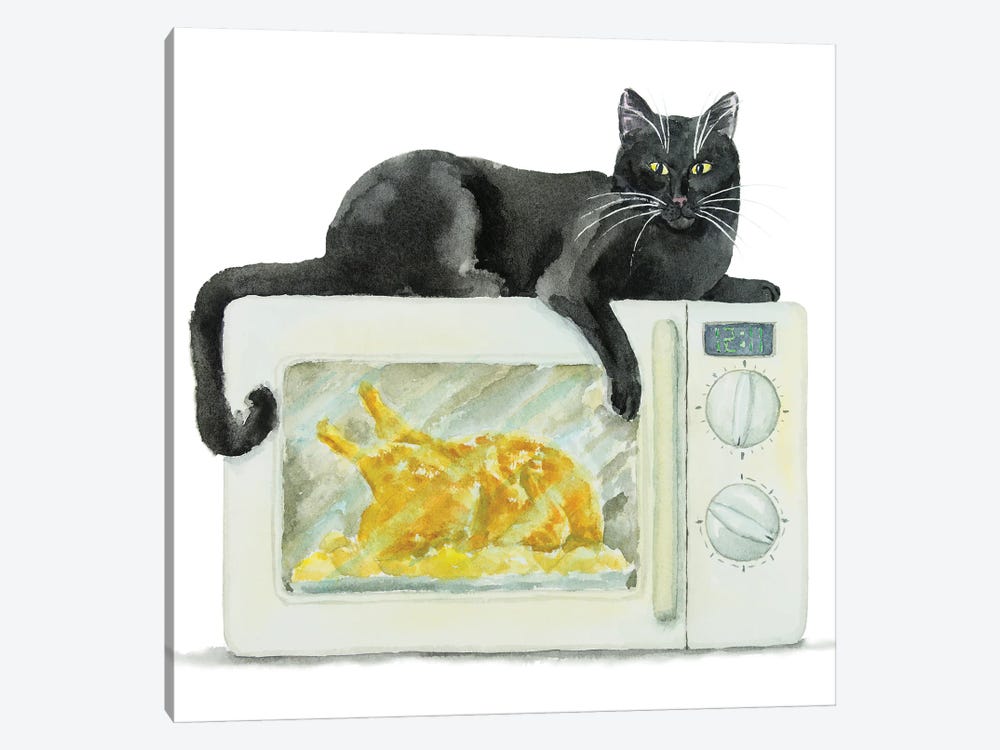 Black Cat On The Microwave by Alexey Dmitrievich Shmyrov 1-piece Canvas Print