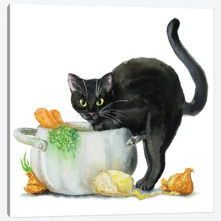 Cooking Black Cat Canvas Print #AXS151} by Alexey Dmitrievich Shmyrov Canvas Artwork