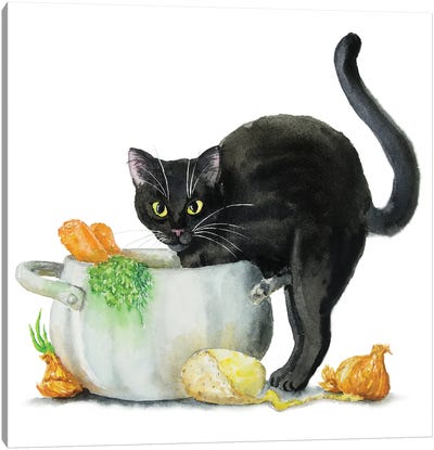 Cooking Black Cat Canvas Art Print - Alexey Dmitrievich Shmyrov