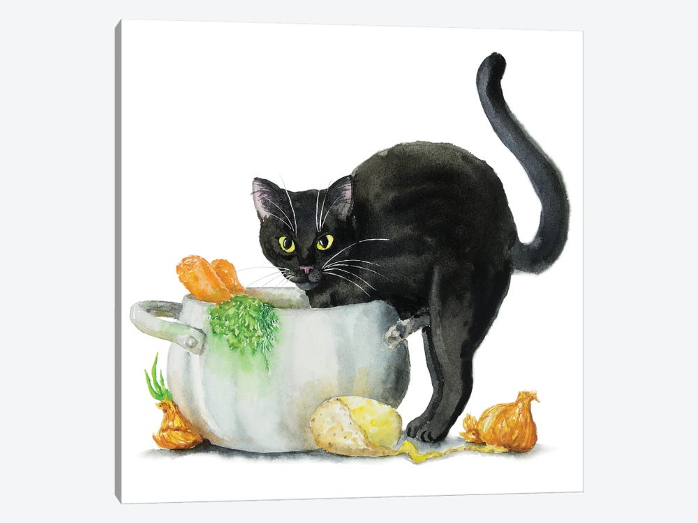 Cooking Black Cat by Alexey Dmitrievich Shmyrov 1-piece Canvas Art