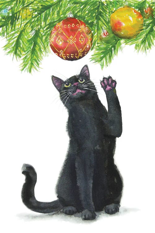 Christmas Black Cat by Alexey Dmitrievich Shmyrov wall art