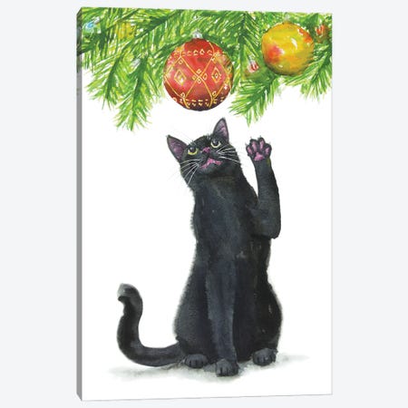 Christmas Black Cat Canvas Print #AXS152} by Alexey Dmitrievich Shmyrov Canvas Wall Art
