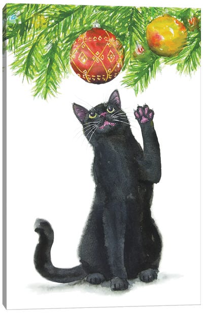 Christmas Black Cat Canvas Art Print - Alexey Dmitrievich Shmyrov
