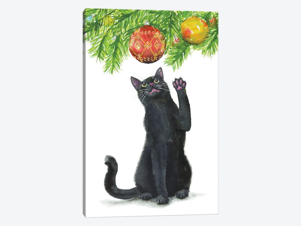 Christmas Black Cat by Alexey Dmitrievich Shmyrov 1-piece Canvas Print