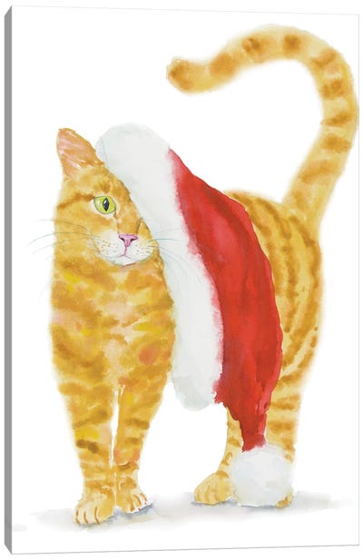 Christmas Orange Cat Canvas Art Print - Christmas Animal Art