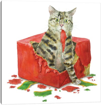 Christmas Tabby Cat Canvas Art Print - Naughty or Nice