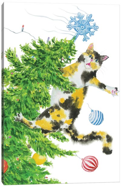 Christmas Calico Cat Canvas Art Print - Christmas Animal Art