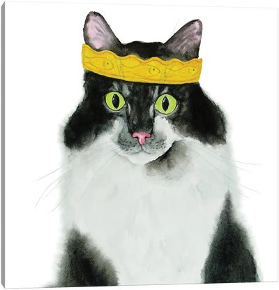 Crowned Tuxedo Cat Canvas Art Print - Crown Art