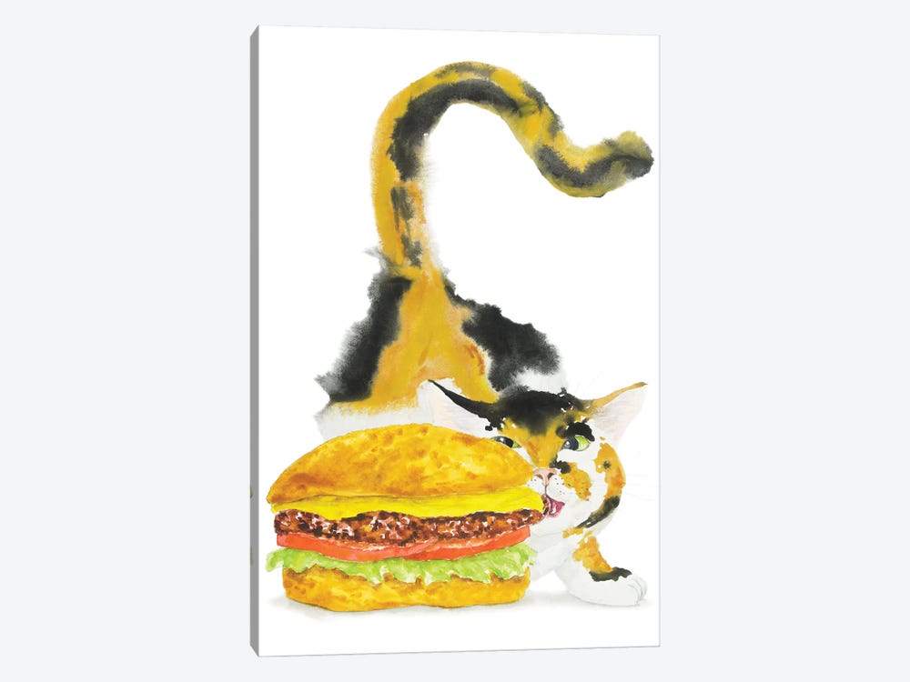 Calico Cat And Burger by Alexey Dmitrievich Shmyrov 1-piece Canvas Artwork