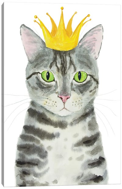 Crowned Gray Tabby Cat Canvas Art Print - Crown Art