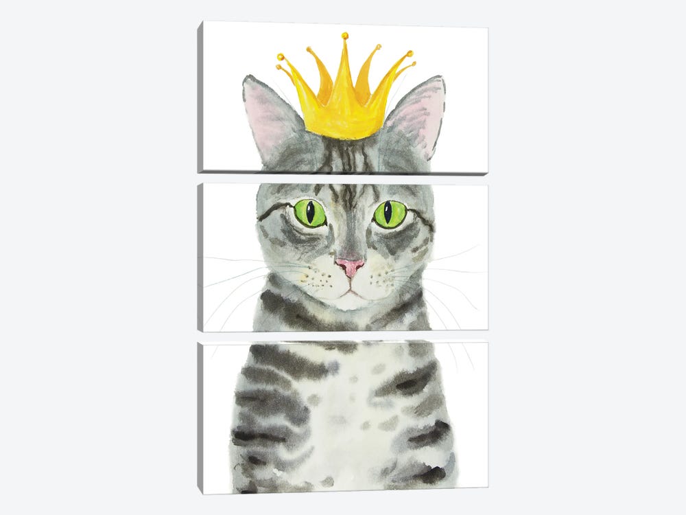 Crowned Gray Tabby Cat by Alexey Dmitrievich Shmyrov 3-piece Canvas Art