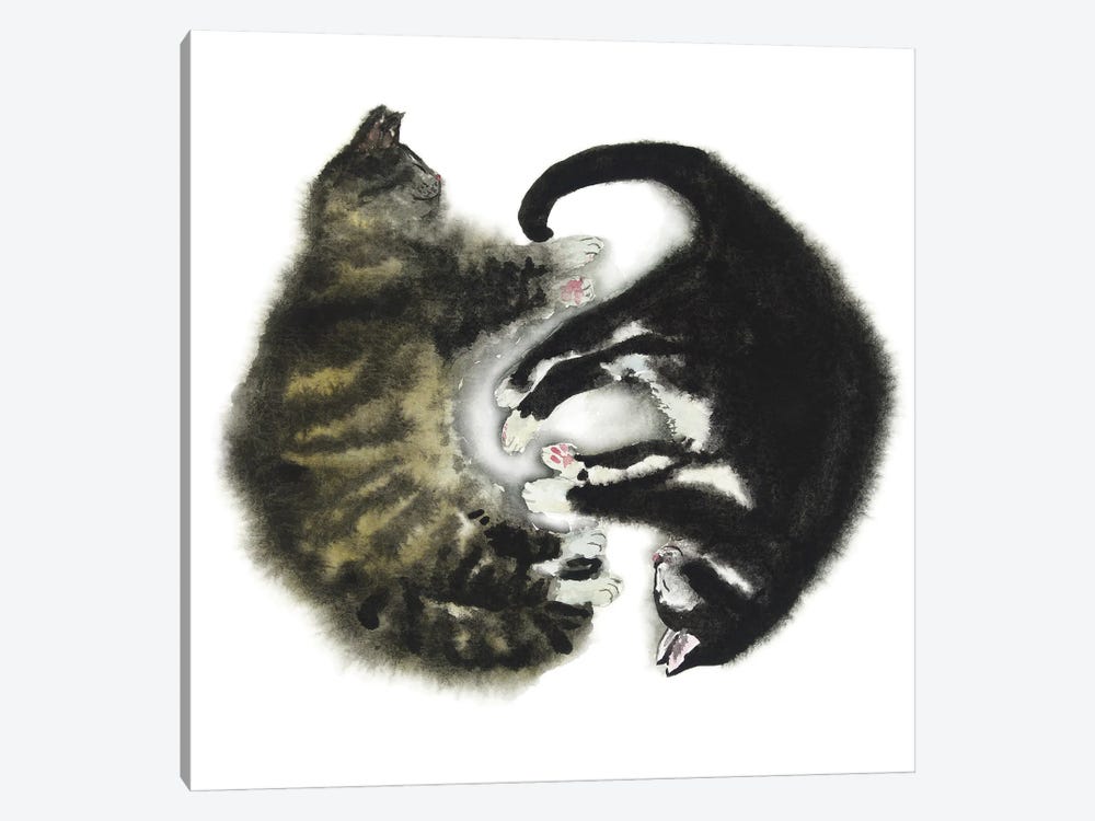 Tabby And Tuxedo Cat by Alexey Dmitrievich Shmyrov 1-piece Canvas Wall Art