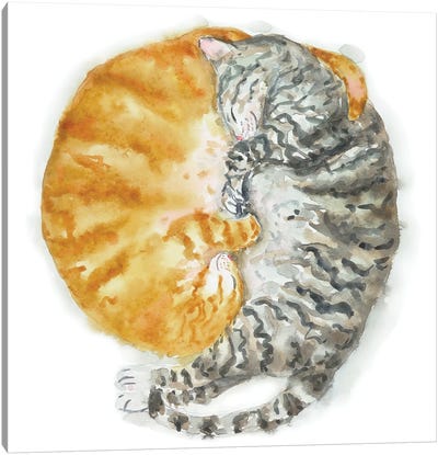 Orange And Tabby Cat Canvas Art Print - Alexey Dmitrievich Shmyrov