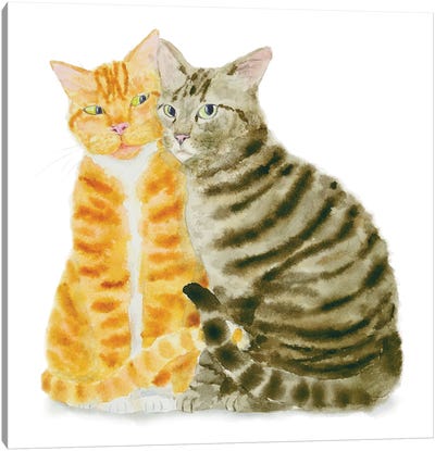 Brown Tabby And Orange Cat Canvas Art Print - Tabby Cat Art
