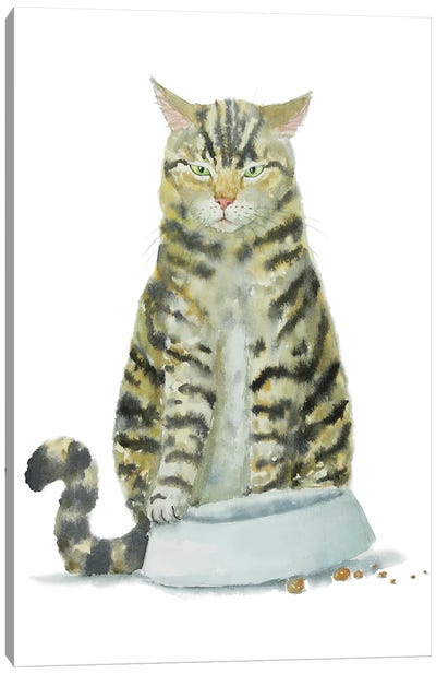 Hungry Tabby Cat Canvas Art Print - Alexey Dmitrievich Shmyrov