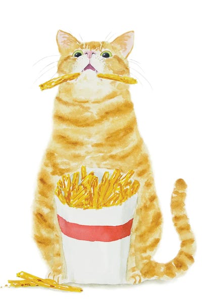 Orange Tabby Cat And French Fries by Alexey Dmitrievich Shmyrov art print