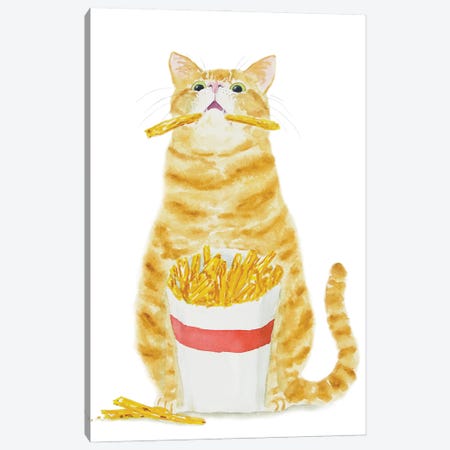 Orange Tabby Cat And French Fries Canvas Print #AXS168} by Alexey Dmitrievich Shmyrov Canvas Art Print