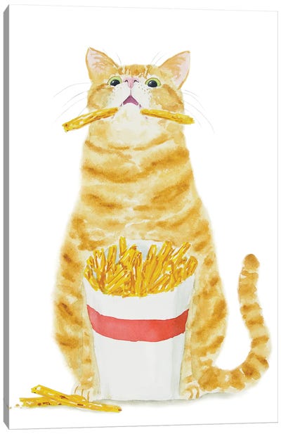 Orange Tabby Cat And French Fries Canvas Art Print - Alexey Dmitrievich Shmyrov
