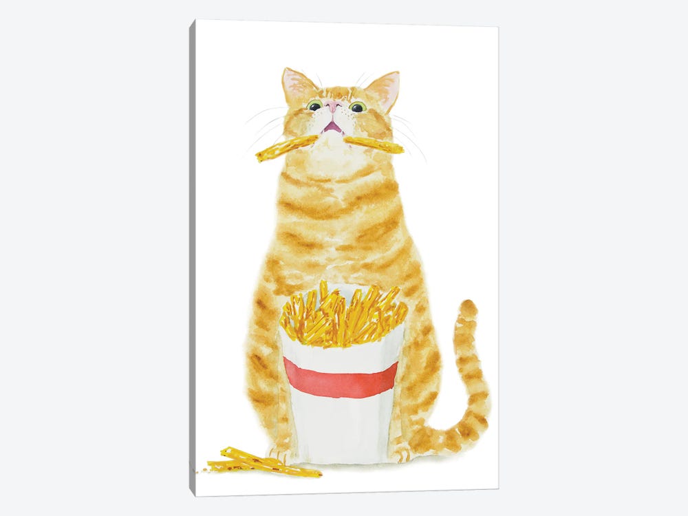 Orange Tabby Cat And French Fries by Alexey Dmitrievich Shmyrov 1-piece Canvas Art