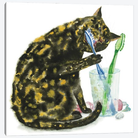 Cat Brushing Teeth Canvas Print #AXS18} by Alexey Dmitrievich Shmyrov Canvas Print