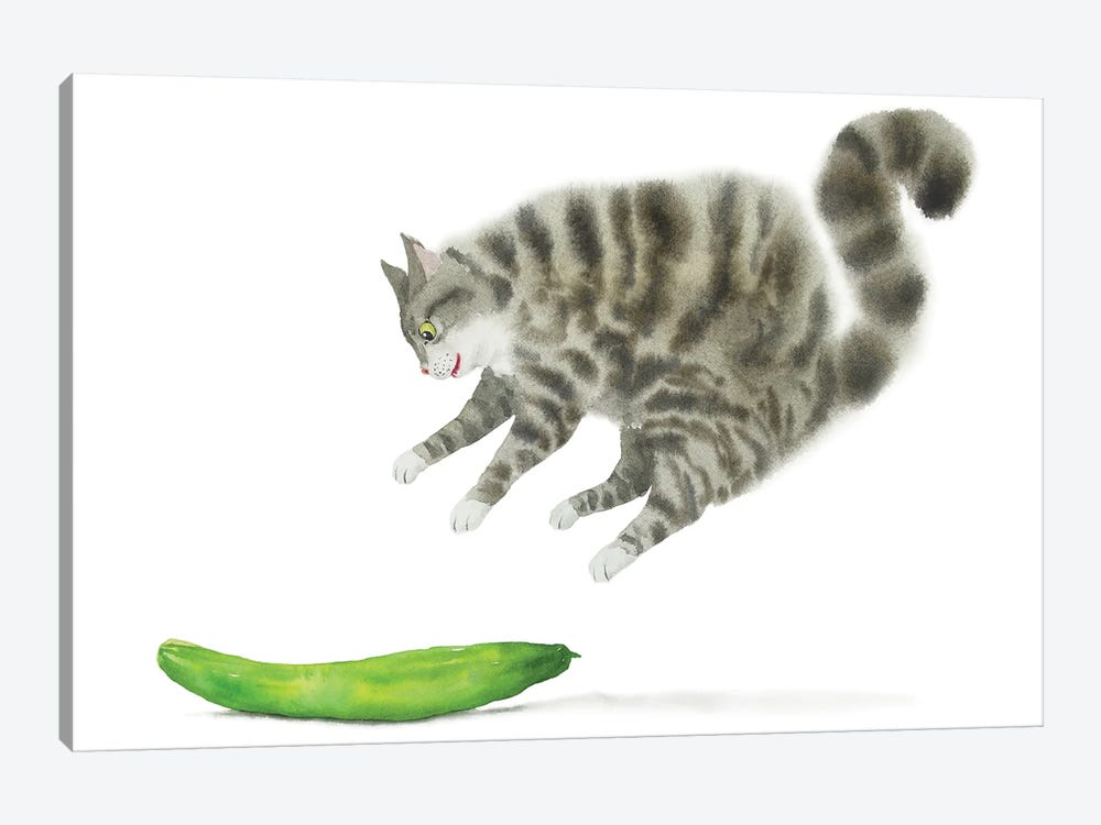 Сat Scared By A Cucumber by Alexey Dmitrievich Shmyrov 1-piece Art Print