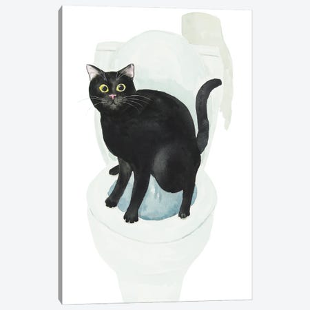 Black Cat On The Toilet Canvas Print #AXS21} by Alexey Dmitrievich Shmyrov Canvas Artwork
