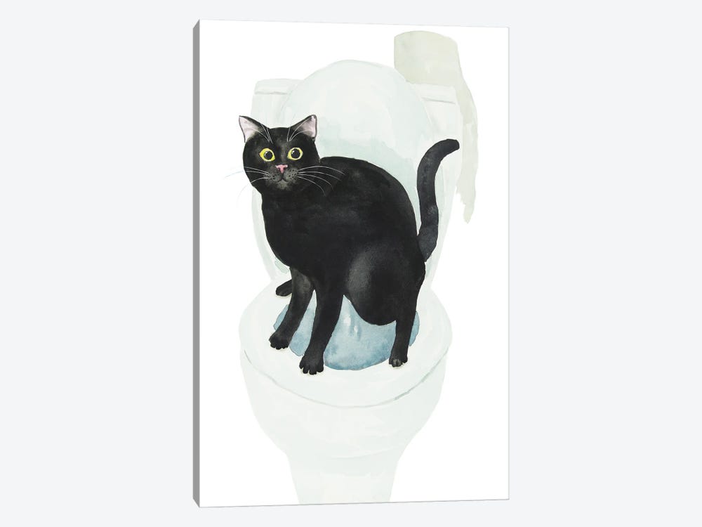 Black Cat On The Toilet by Alexey Dmitrievich Shmyrov 1-piece Canvas Art Print