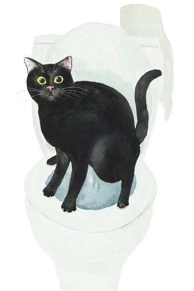Bathroom Break: Black Cat On The Toilet by Alexey Dmitrievich Shmyrov