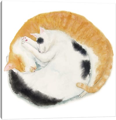 Two Sleeping Friends Canvas Art Print - Orange Cat Art