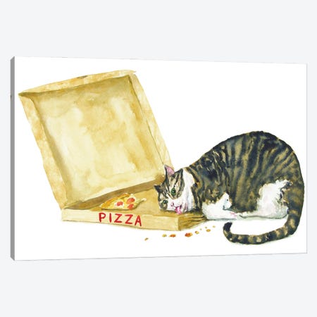 Fat Tabby Cat And Pizza Canvas Print #AXS27} by Alexey Dmitrievich Shmyrov Canvas Art Print