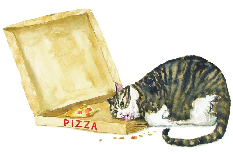 Fat Tabby Cat And Pizza