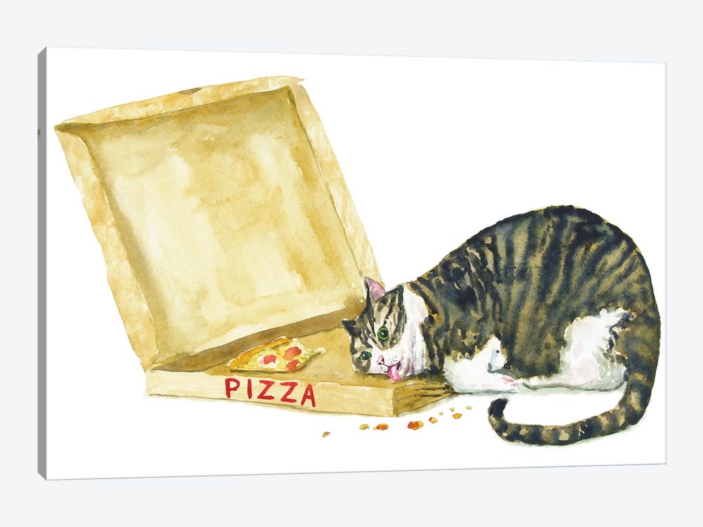 Fat Tabby Cat And Pizza by Alexey Dmitrievich Shmyrov 1-piece Canvas Print