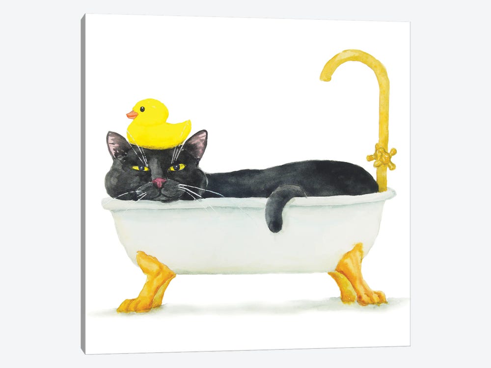 Bathing Black Cat Canv Canvas Art, Cat In A Bathtub Print