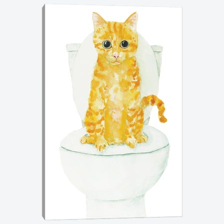 Orange Cat On The Toilet Canvas Print #AXS38} by Alexey Dmitrievich Shmyrov Canvas Print