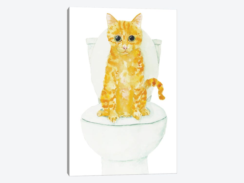 Orange Cat On The Toilet by Alexey Dmitrievich Shmyrov 1-piece Art Print