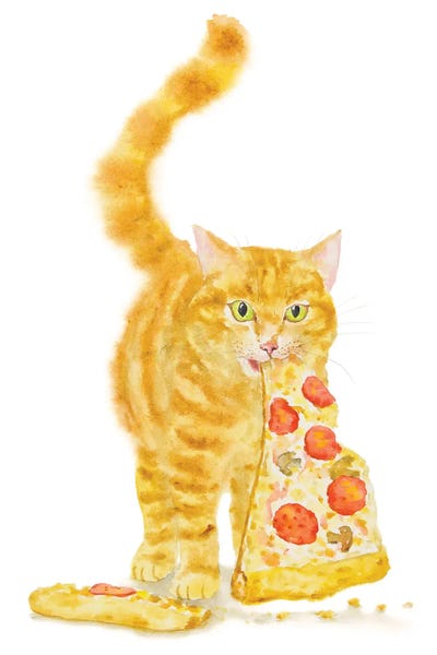 Orange Cat And Pizza by Alexey Dmitrievich Shmyrov framed wall art