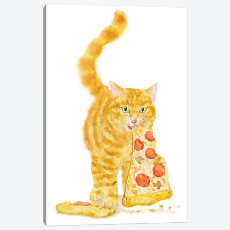 Orange Cat And Pizza Canvas Print #AXS43} by Alexey Dmitrievich Shmyrov Canvas Wall Art
