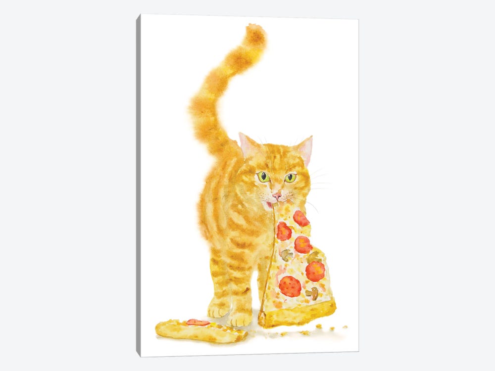 Orange Cat And Pizza by Alexey Dmitrievich Shmyrov 1-piece Canvas Art Print