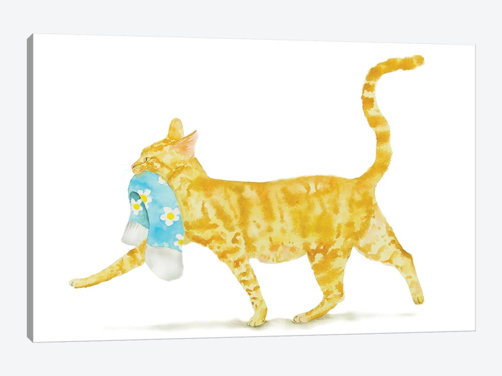 Orange Cat With Sock by Alexey Dmitrievich Shmyrov 1-piece Art Print