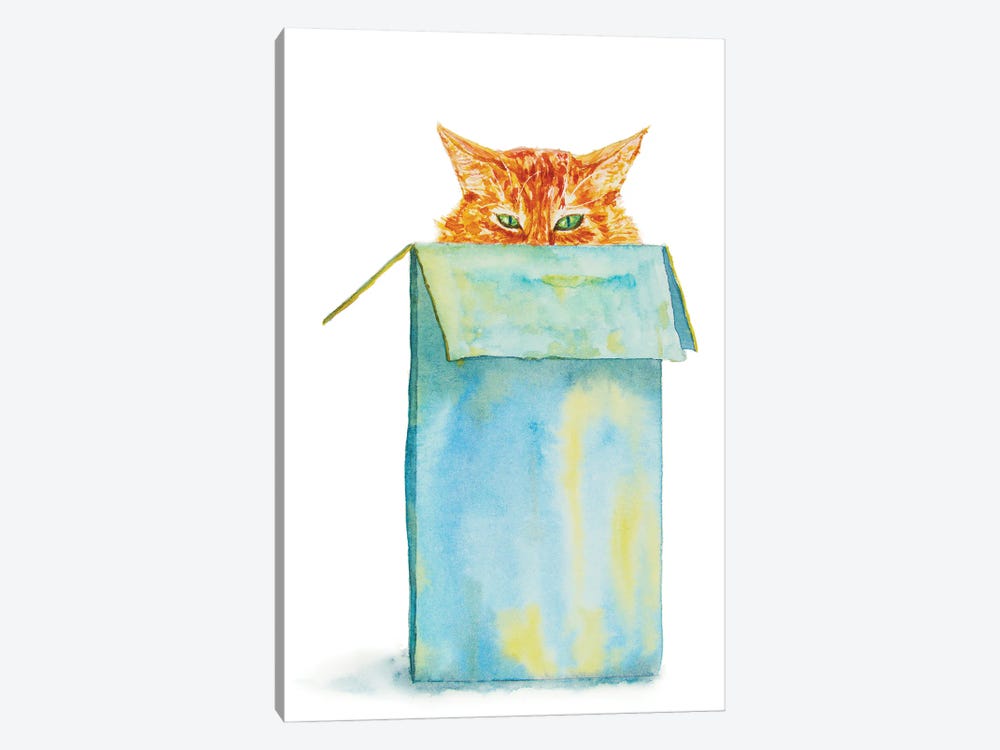 Orange Tricky Cat In The Box by Alexey Dmitrievich Shmyrov 1-piece Canvas Print